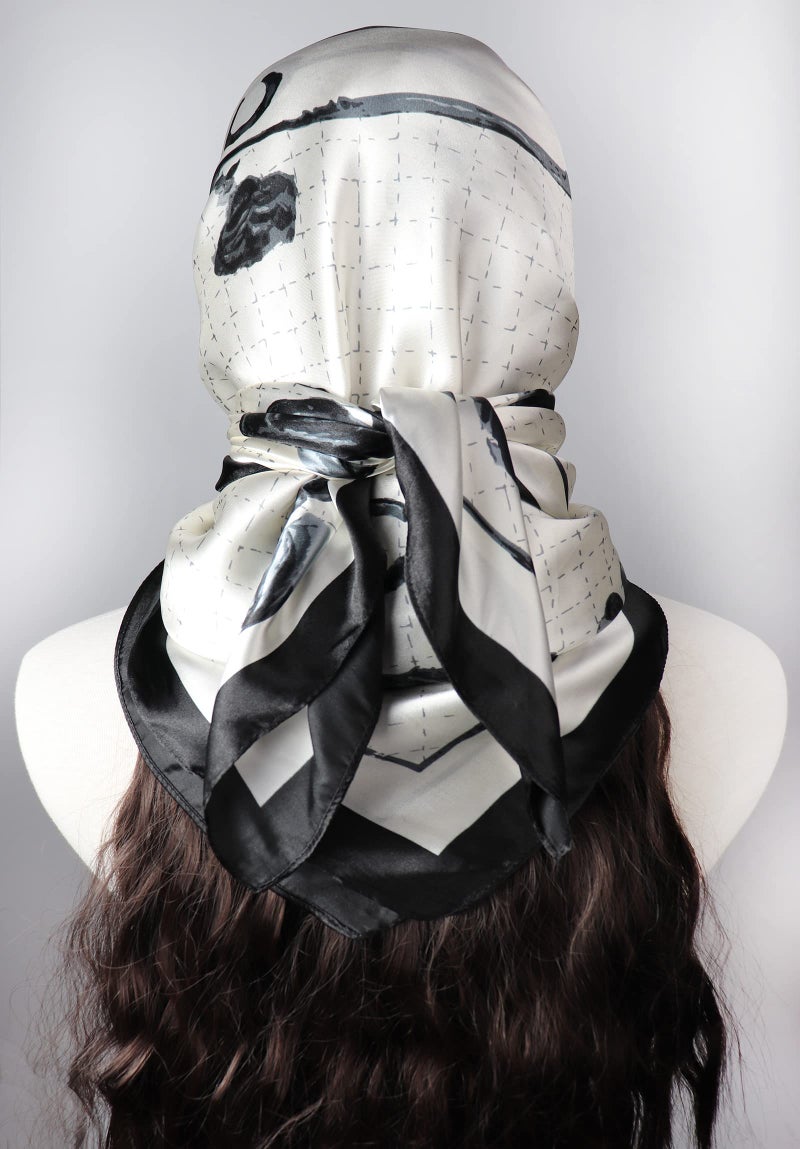 vabovin Women's Large Satin Square Headscarf 35" Silk Feeling Scarf For Hair Wrapping at Night (White Flowers Pattern) - Image 5